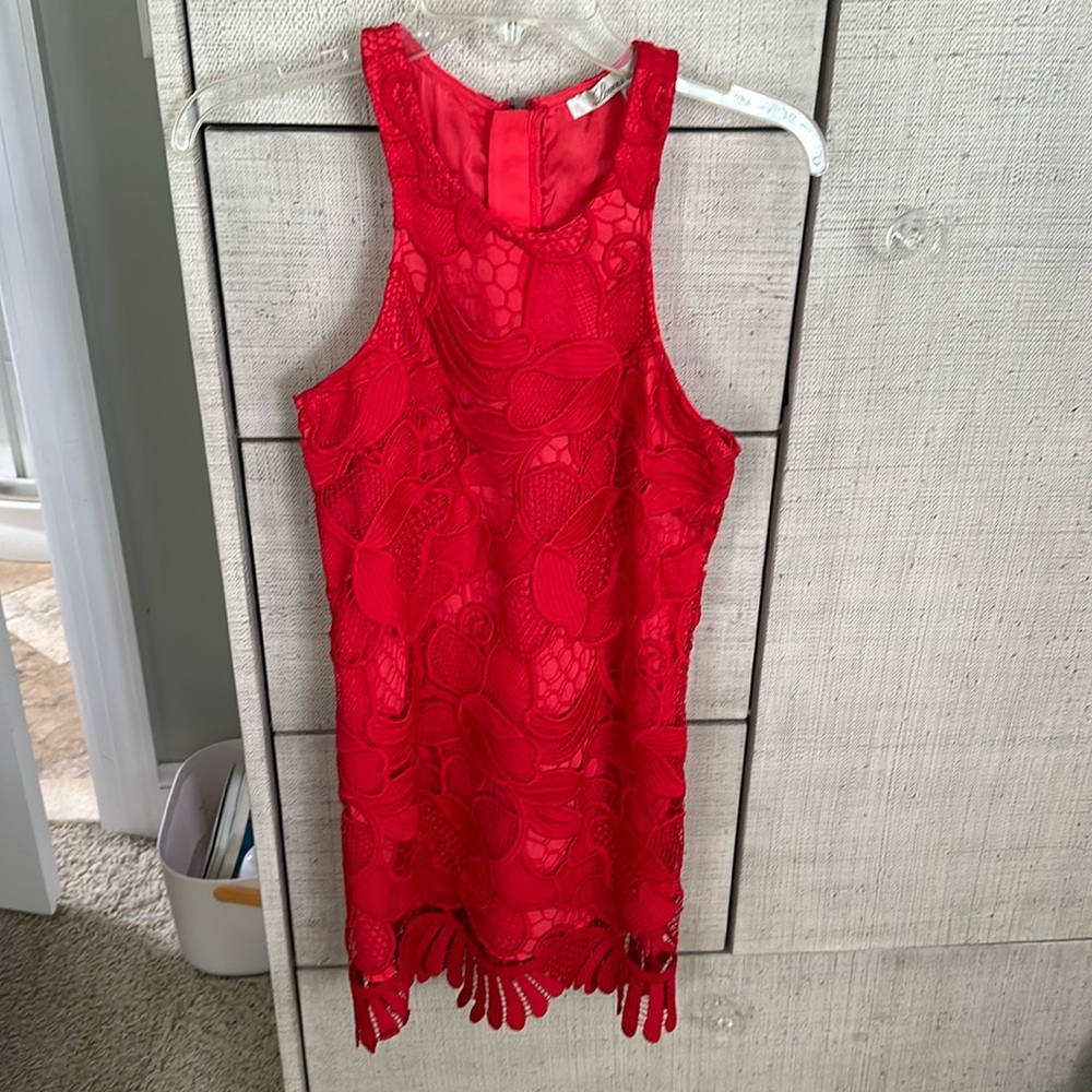 Lovers + Friends Red Lace Crochet Dress Influencer Favorite Sz XS - Picture 2 of 6